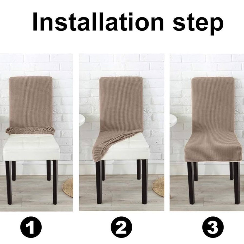Elegant 6 Piece Beige Dining Chair Cover Set - Picture 3 of 7